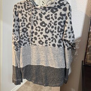 Hem & Thread Gray Leopard Print Hoodie